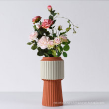 Modern flower vase contrast color style floor decoration ceramic stripe line small vase for decorative flower